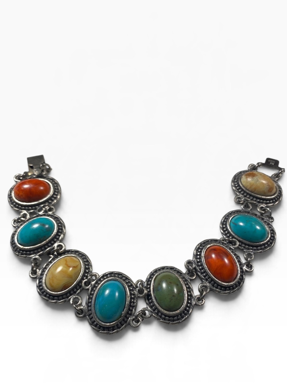 Vintage Silver Multi Stone Link Bracelet